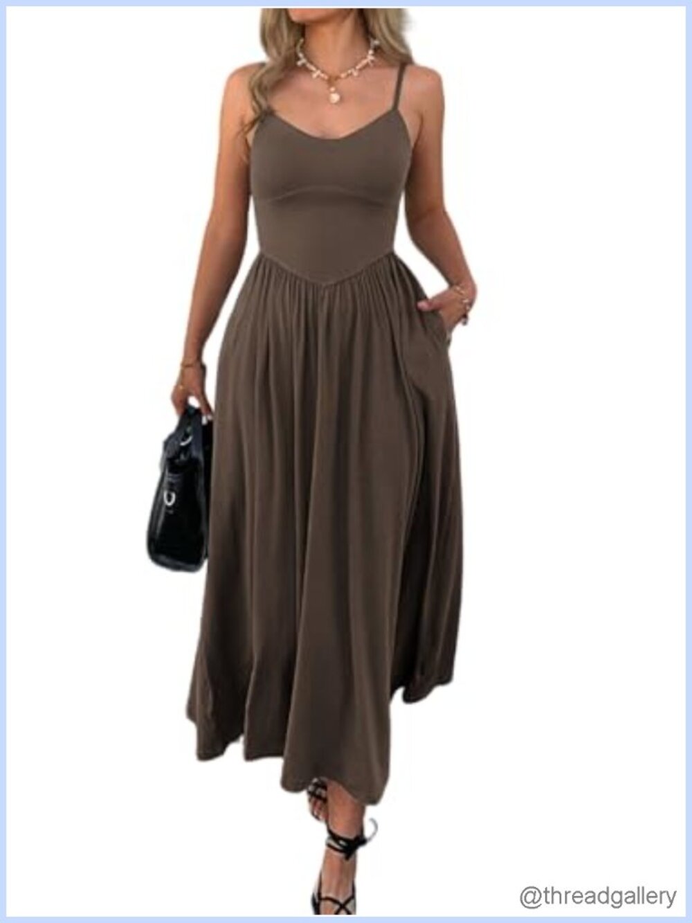 Spaghetti Strap Maxi Dress Sleeveless A-Line Flowy Sundress with Pockets